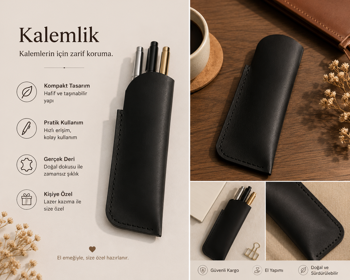 Hakiki Deri Minimalist Kalemlik