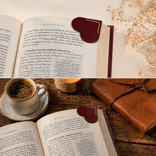 Anatolia Leather - Hakiki Deri Kalp Kitap Ayracı - El Yapımı Kitap Ayracı