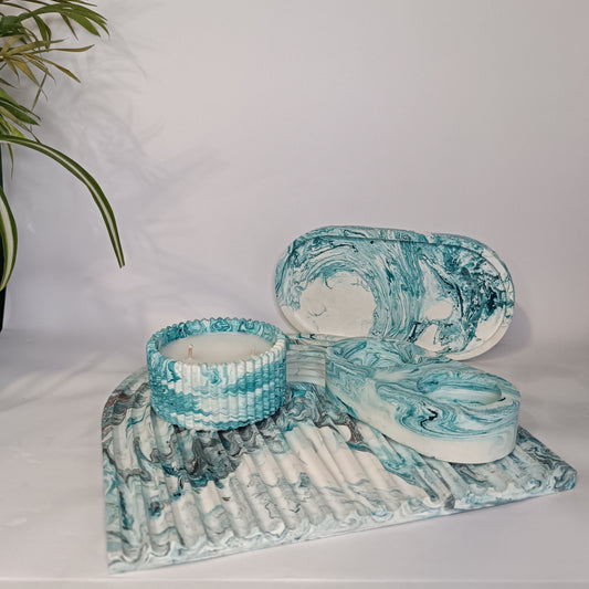 El Yapımı Turkuaz Mermer Desenli Mum
