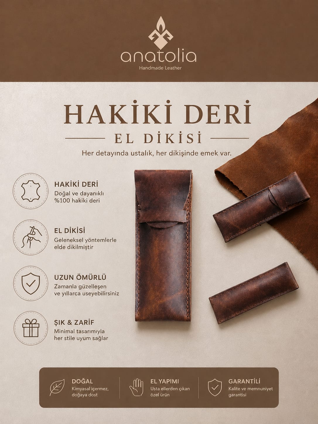 El Yapımı Gerçek Deri Kalemlik / Küçük Taşıma Kılıfı